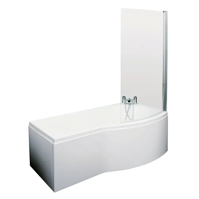 Nuie 1700 x 900mm B Shaped Right Hand Shower Bath, Bath Screen and Side Panel