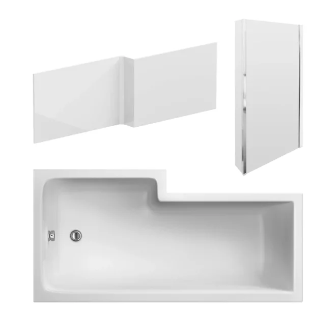 Nuie 1800mm Square Shower Bath Right Hand, Fixed Glass Screen & Front Panel