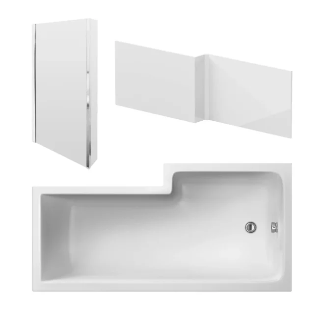Nuie 1800mm Square Shower Bath Left Hand, Fixed Glass Screen & Front Panel