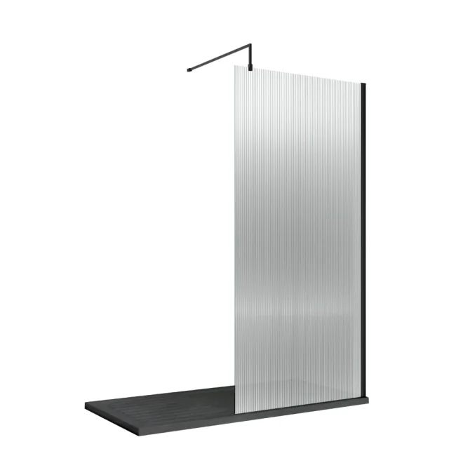 Nuie 1000mm Fluted Black Wetroom Screen with Support Bar