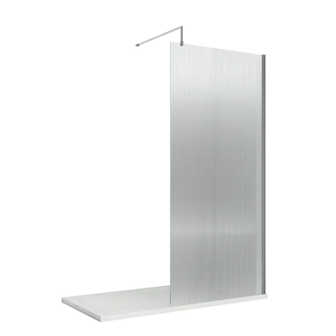 Nuie 900mm Fluted Wetroom Screen With Chrome Support Bar