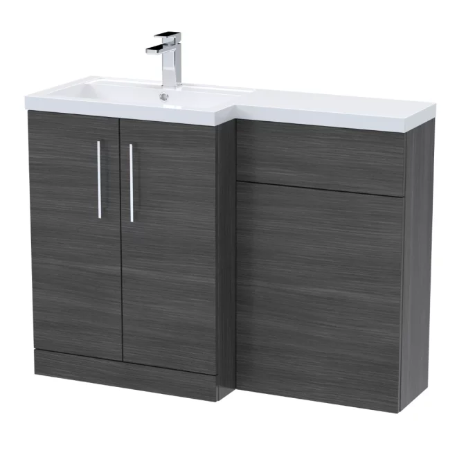 Nuie Arno Anthracite 1100mm L Shape Vanity Basin & WC Unit Set With Polymarble Basin