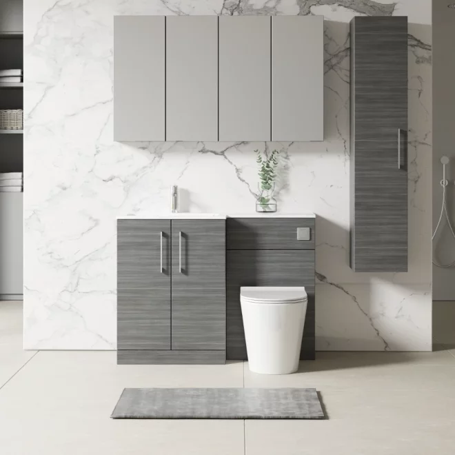 Nuie Arno Anthracite Floor Standing Unit and Marble Effect Basin
