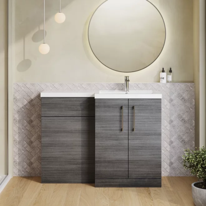 Nuie Arno Anthracite Right Hand Floor Standing Unit and Basin