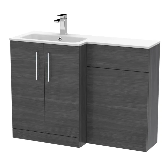 Nuie Arno Anthracite 1100mm L Shape Vanity Basin & WC Unit Set With Stone Basin