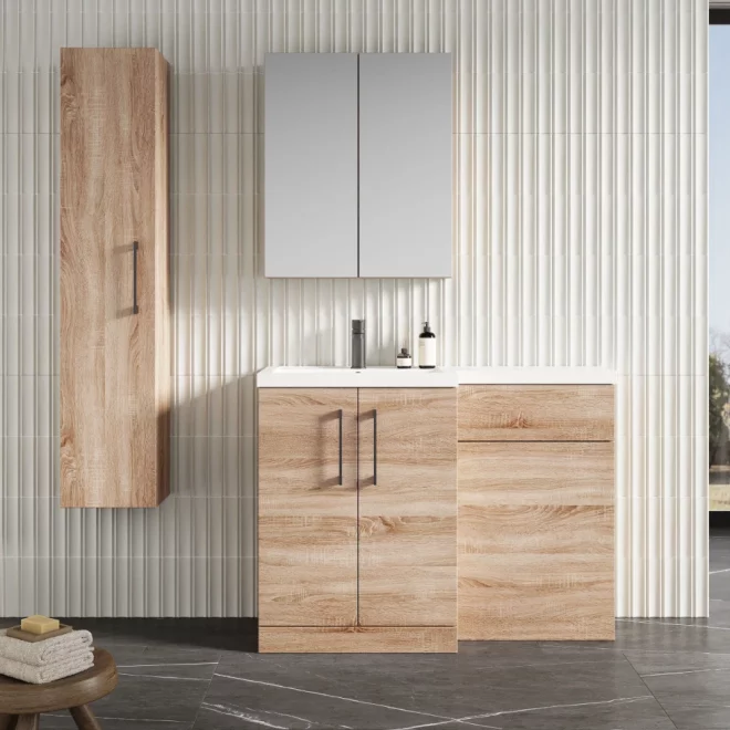 Nuie Arno Bleached Oak Floor Standing Unit and Basin