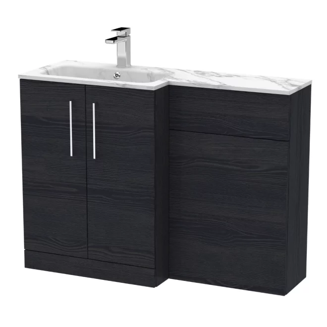 Nuie Arno Charcoal Black 1100mm L Shape Vanity Basin & WC Unit Set With Marble Effect Basin