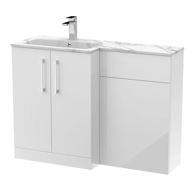 Nuie Arno Gloss White Floor Standing Unit and Marble Effect Basin