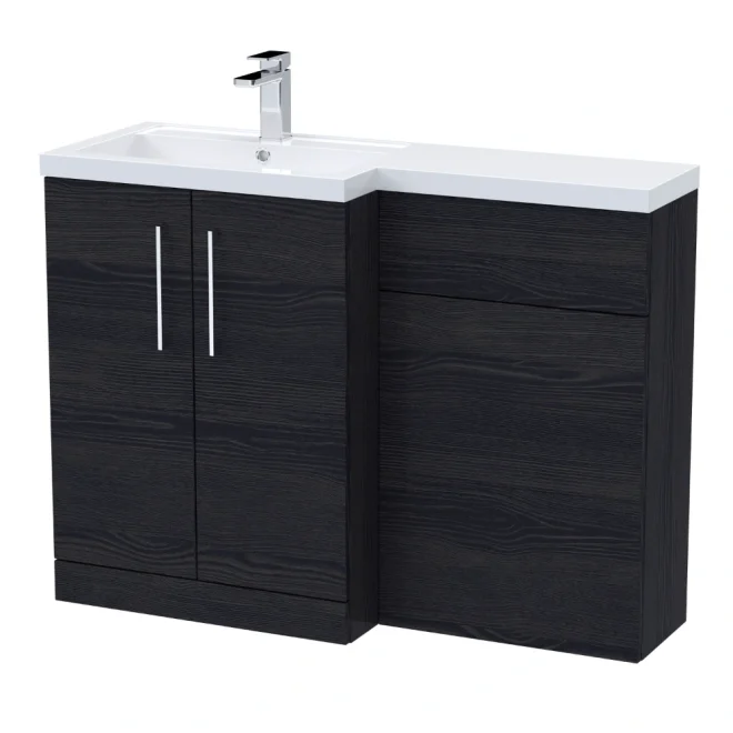 Nuie Arno Charcoal Black 1100mm L Shape Vanity Basin & WC Unit Set With Polymarble Basin