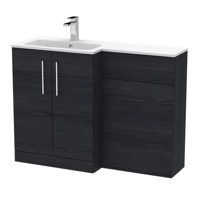 Nuie Arno Charcoal Black 1100mm L Shape Vanity Basin & WC Unit Set With Stone Basin