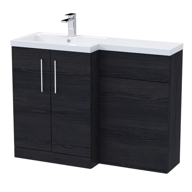 Nuie Arno Charcoal Black 1100mm L Shape Vanity Basin & WC Unit Set With Polymarble Basin