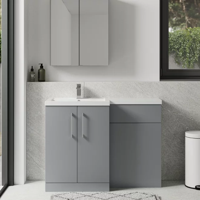Nuie Arno Satin Grey Floor Standing Unit and Basin