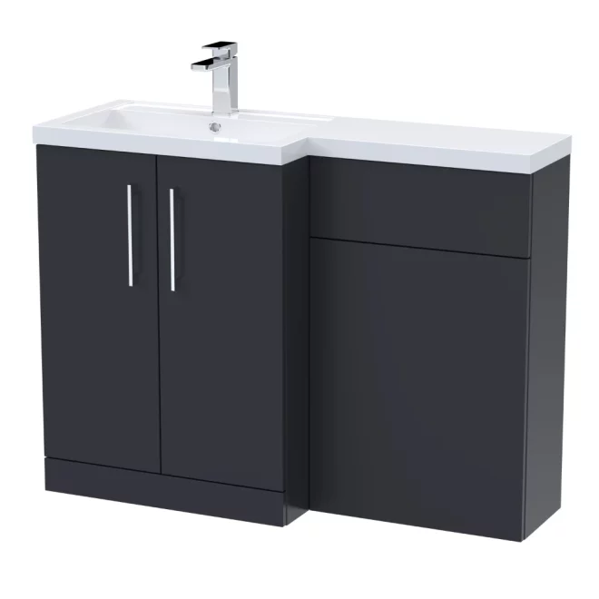 Nuie Arno Soft Black 1100mm L Shape Vanity Basin & WC Unit Set With Polymarble Basin