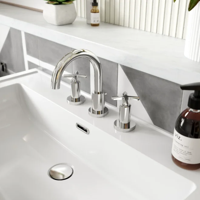Nuie Aztec Chrome 3 Tap Hole Basin Mixer Tap & Waste
