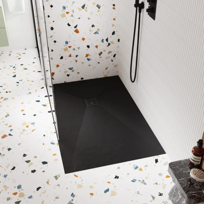 Nuie Black 1200 x 800mm Slimline Rectangle Shower Tray
