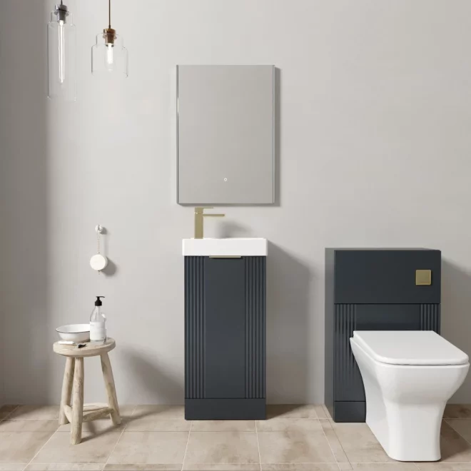 Nuie Floor Standing Black Fluted Cloakroom Suite