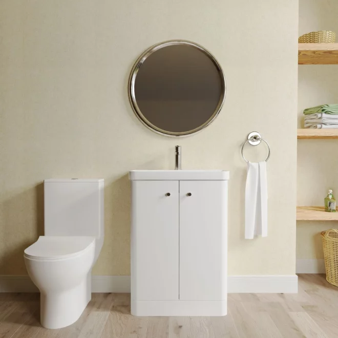 Nuie Deco 2 Door Floor Standing Gloss White Cloakroom Suite