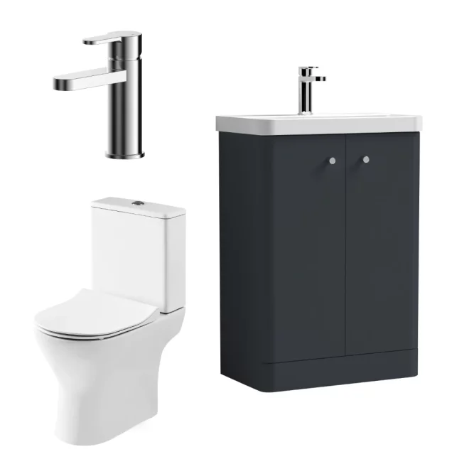 Nuie Deco Soft Black Floor Standing Cloakroom Suite