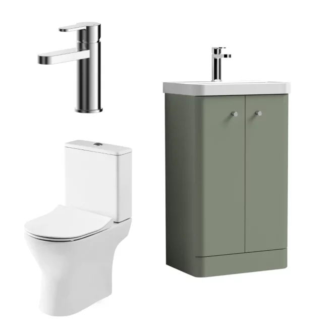 Nuie Deco Floor Standing 2 Door Satin Green Cloakroom Suite