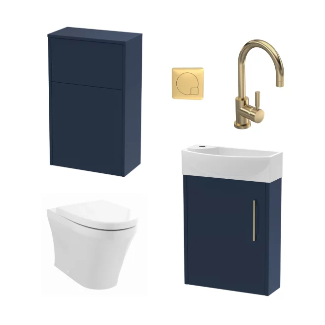 Nuie Deco Wall Hung Blue Cloakroom Suite