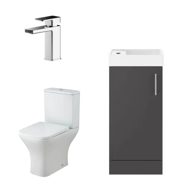 Nuie Deco Floor Standing Gloss Grey Cloakroom Suite 