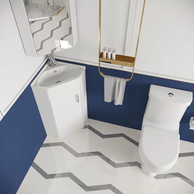 Nuie Deco Floor Standing Gloss White Corner Cloakroom Suite