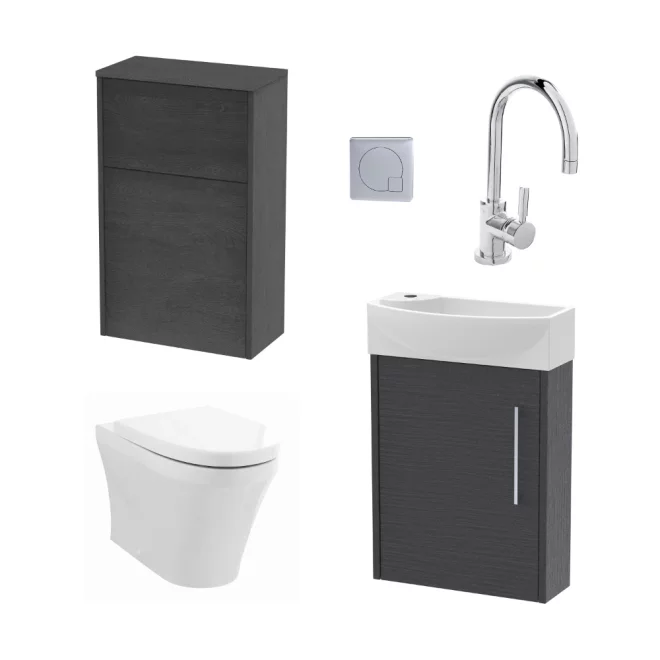 Nuie Deco Wall Hung Grey Cloakroom Suite