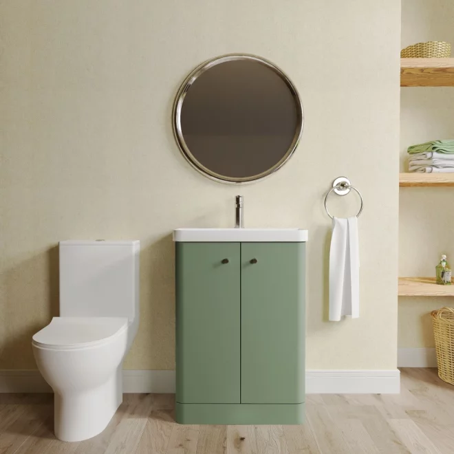 Nuie Deco Satin Green Floor Standing Cloakroom Suite