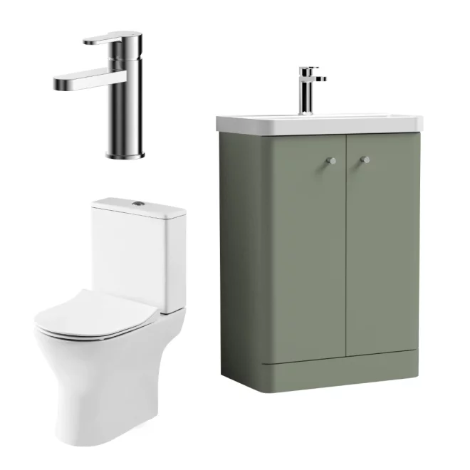 Nuie Deco Satin Green Floor Standing Cloakroom Suite