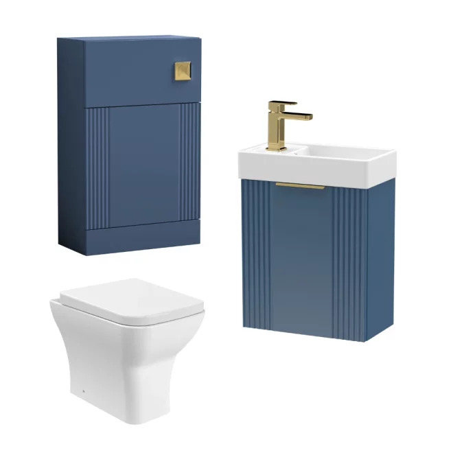 Nuie Deco Wall Hung Satin Blue Cloakroom Suite