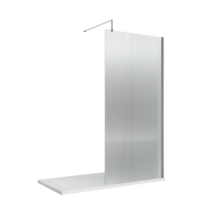 Nuie Fluted 900mm Wetroom Screen With Chrome Support Bar
