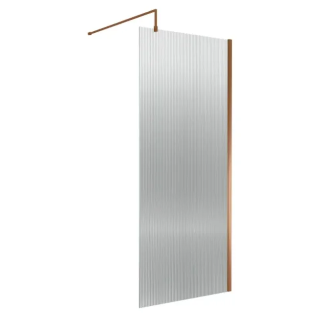Nuie Fluted Brushed Bronze 1000mm Wetroom Screen with Support Bar