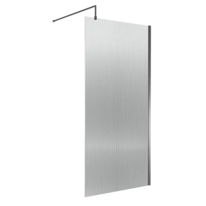 Nuie Fluted Brushed Pewter 1000mm Wetroom Screen with Support Bar