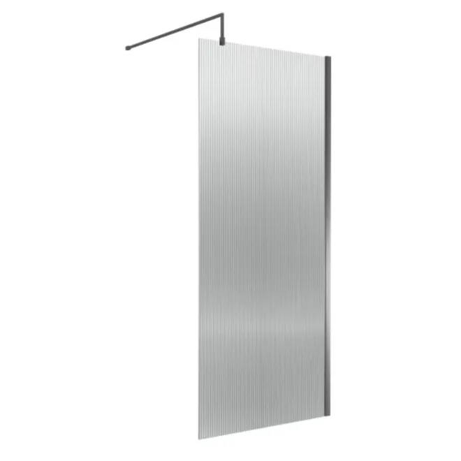 Nuie Fluted Brushed Pewter 900mm Wetroom Screen with Support Bar