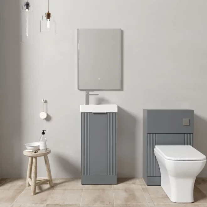 Nuie Floor Standing Satin Grey Fluted Cloakroom Suite
