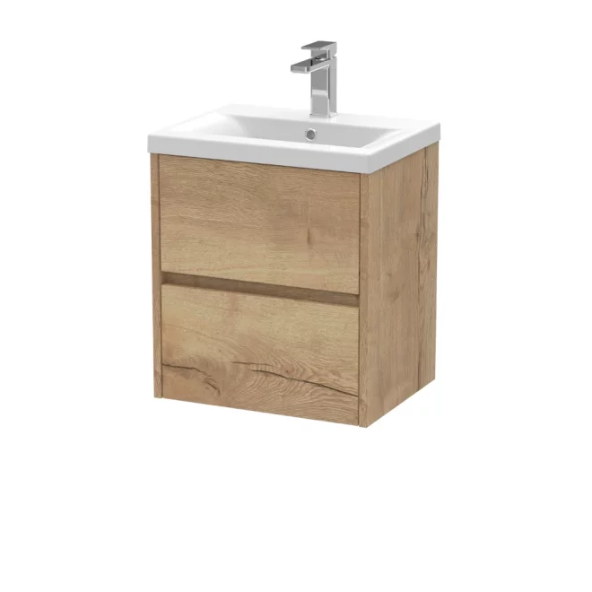 Nuie Havana 500mm Autumn Oak Wall Hung Vanity Unit & Mid Edge Basin