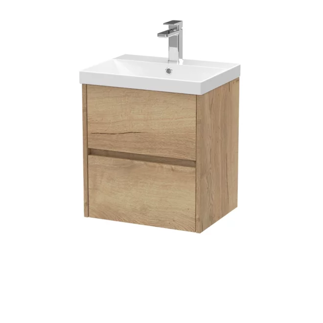 Nuie Havana 500mm Autumn Oak Wall Hung Vanity Unit & Thin Edge Basin