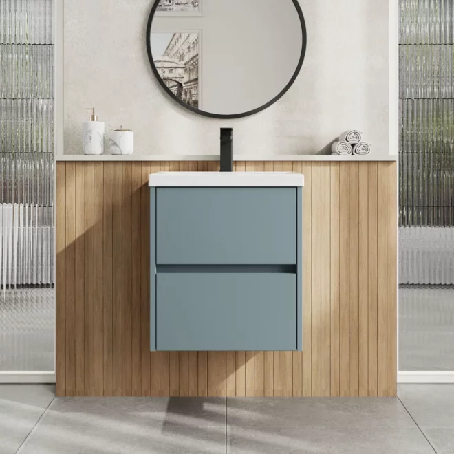 Nuie Havana Coastal Grey Wall Hung Vanity Unit & Mid Edge Basin