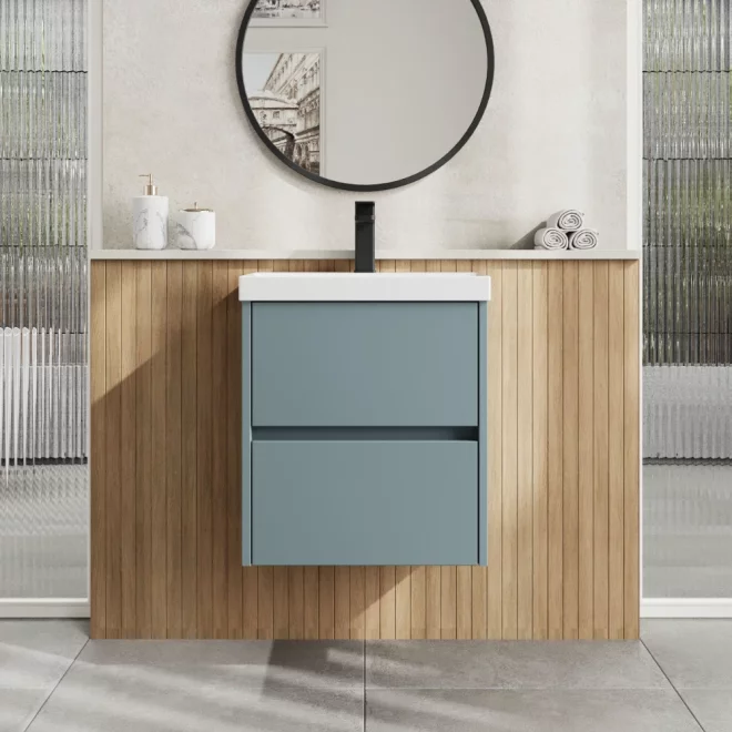Nuie Havana Coastal Grey Wall Hung Vanity Unit & Thin Edge Basin