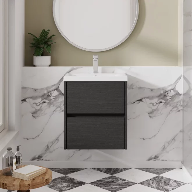 Nuie Havana Graphite Grey Wall Hung Vanity Unit & Mid Edge Basin