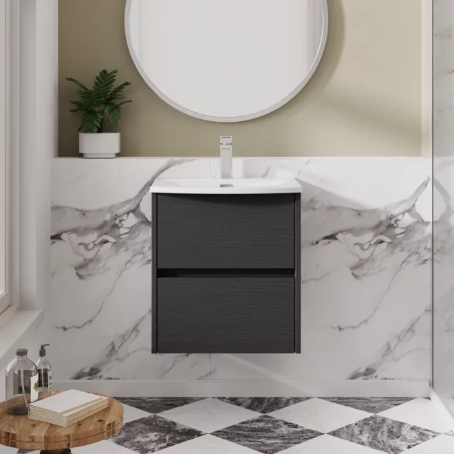 Nuie Havana Graphite Grey Wall Hung Vanity Unit & Curved Basin