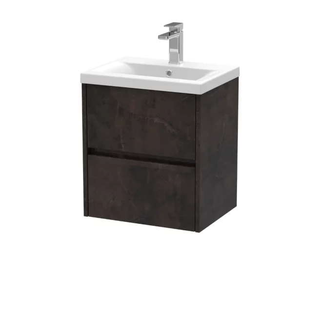 Nuie Havana 500mm Metallic Slate Wall Hung Vanity Unit & Mid Edge Basin