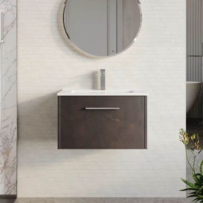 Nuie Havana Metallic Slate Wall Hung Vanity Unit & Minimalist Basin