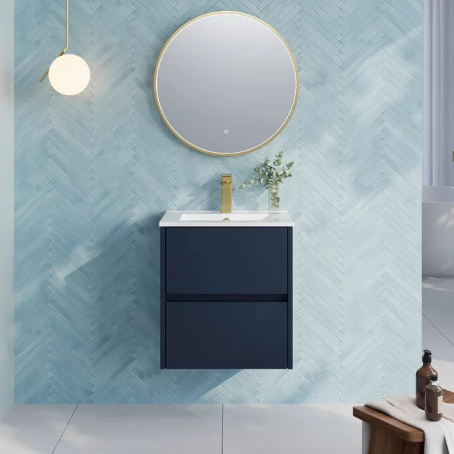 Nuie Havana Midnight Blue Wall Hung Vanity Unit & Minimalist Basin