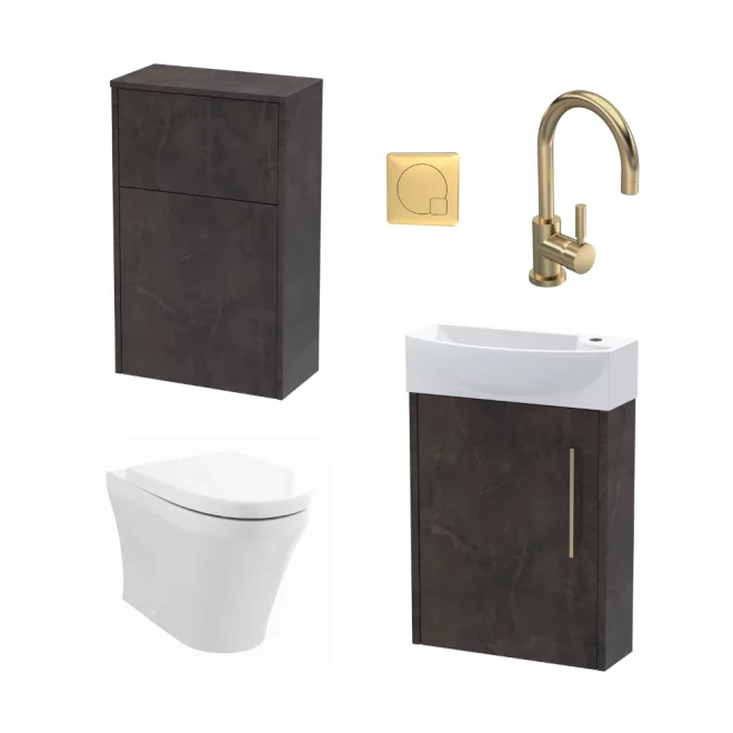 Nuie Deco Wall Hung Metallic Slate Cloakroom Suite