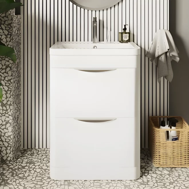 Parade 600mm White Two Drawer Vanity Unit With Ceramic Basin - Nuie