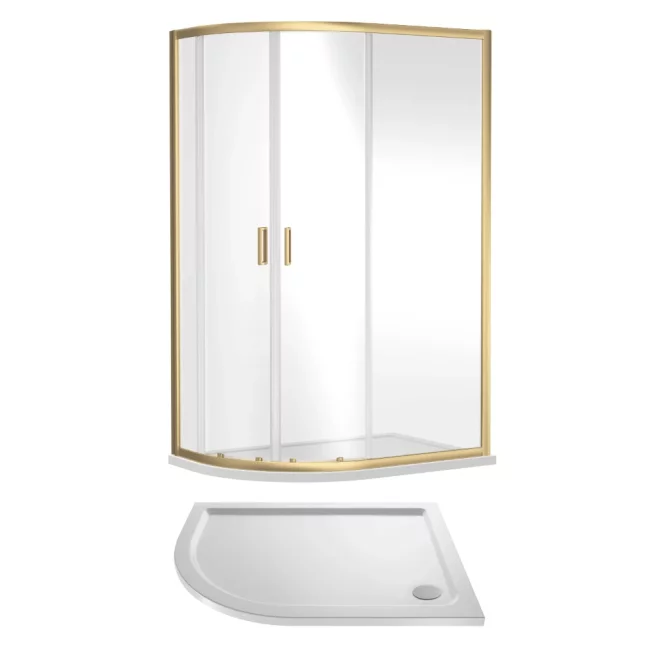 Nuie Rene Brushed Brass 1200 x 900mm Left Hand Offset Quadrant Enclosure with Tray