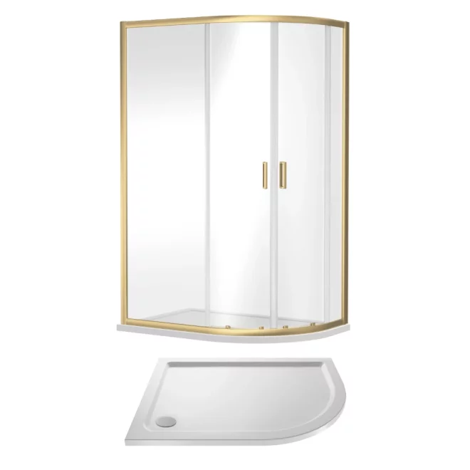 Nuie Rene Brushed Brass 1200 x 900mm Right Hand Offset Quadrant Enclosure and Tray
