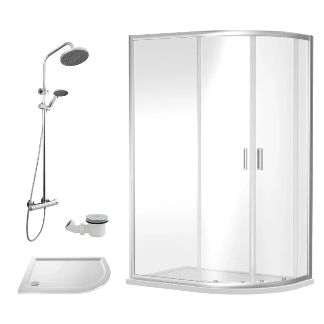 Nuie Rene Chrome 1000 x 800mm Right Hand Offset Quadrant Enclosure, Tray, Thermostatic Shower & Waste
