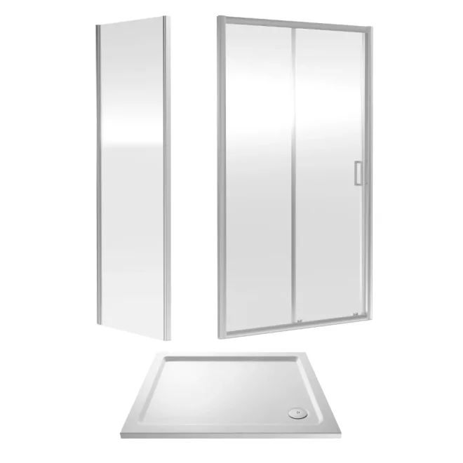 Nuie Rene Chrome 1000mm Framed Slidng Door, 790mm Side Panel and Tray